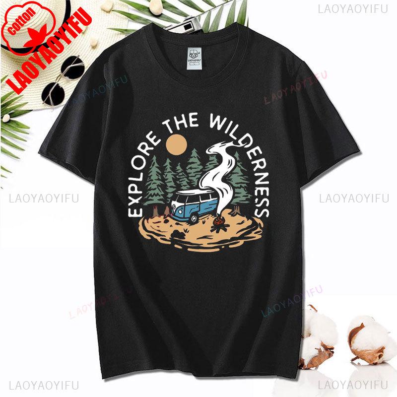 Love Camping I Hate People Vintage Funny T-Shirt Unisex Tees Camping Hiking Short Sleeve Tops Camper Gift Cotton O-Neck T-Shirt