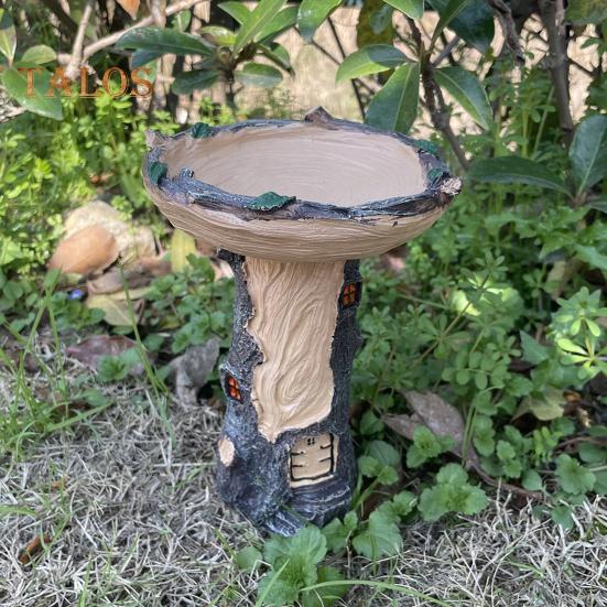 Hagefugl Mater Resin Statue Utendørs Terrasse Gård Plen Frittstående Eventyr Trehus Dyreskulptur Ornament Fuglebad Skål Vanning Fôring