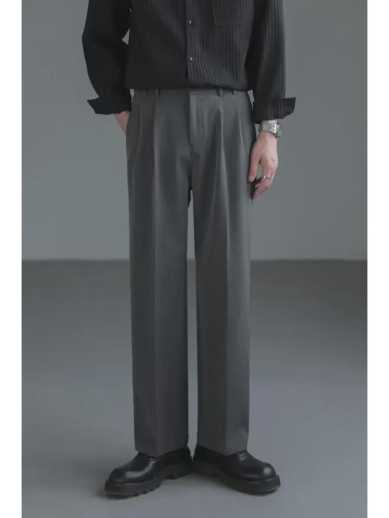 Men's Korean Style Wide-Leg Suit Pants - Trendy, Loose, Handsome, and Straight-Leg Design