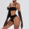 Ultra-thin Erotic Underwear Bow Hollow Straps Sexy Temptation Suit Leg Socks with Gloves