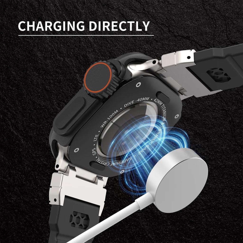 Metall+Kunststoff Hülle für Apple Watch 11 10 46mm Wechsel zu Ultra 2 Abdeckung Aluminiumlegierung Stoßfänger Schutzrahmen für IWatch S10 46mm
