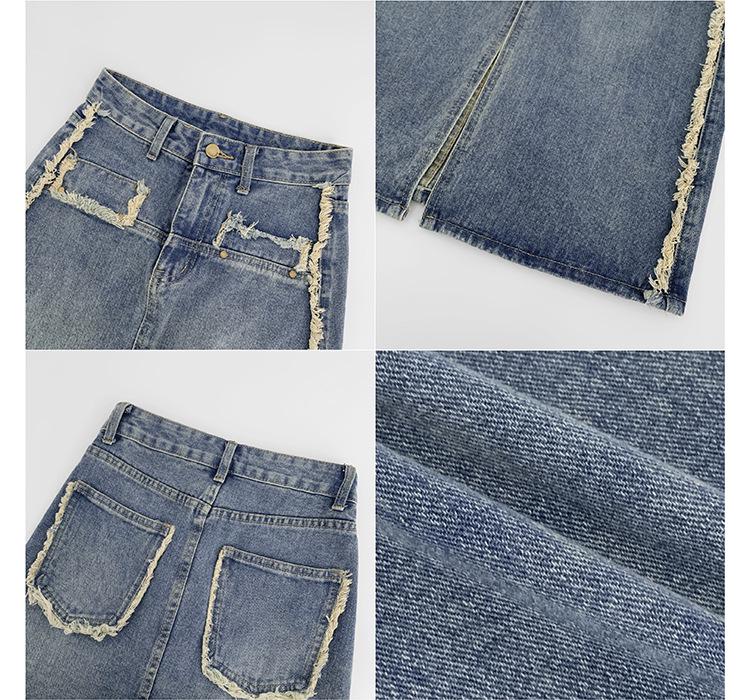 Women's High Waist Spring Denim Midi Skirt with Side Slit