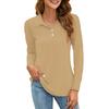 Women's Fashion Color Button Collar V Neck Long Sleeve Loose Shirt Tops