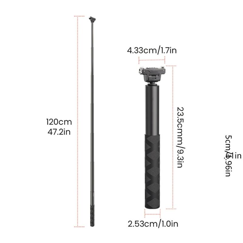 Extendable 120cm Camera Extension Stick With Fast Magnetic Mount Works With Most Action Cameras Black