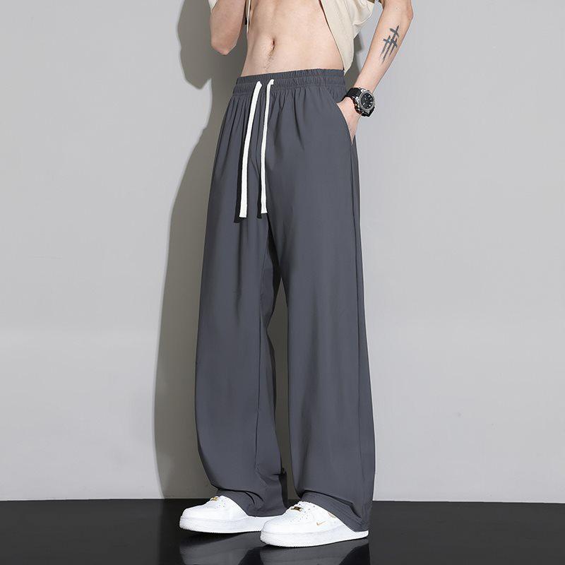 Men’s Plus Size Ice Silk Stretch Knit Wide-Leg Casual Pants