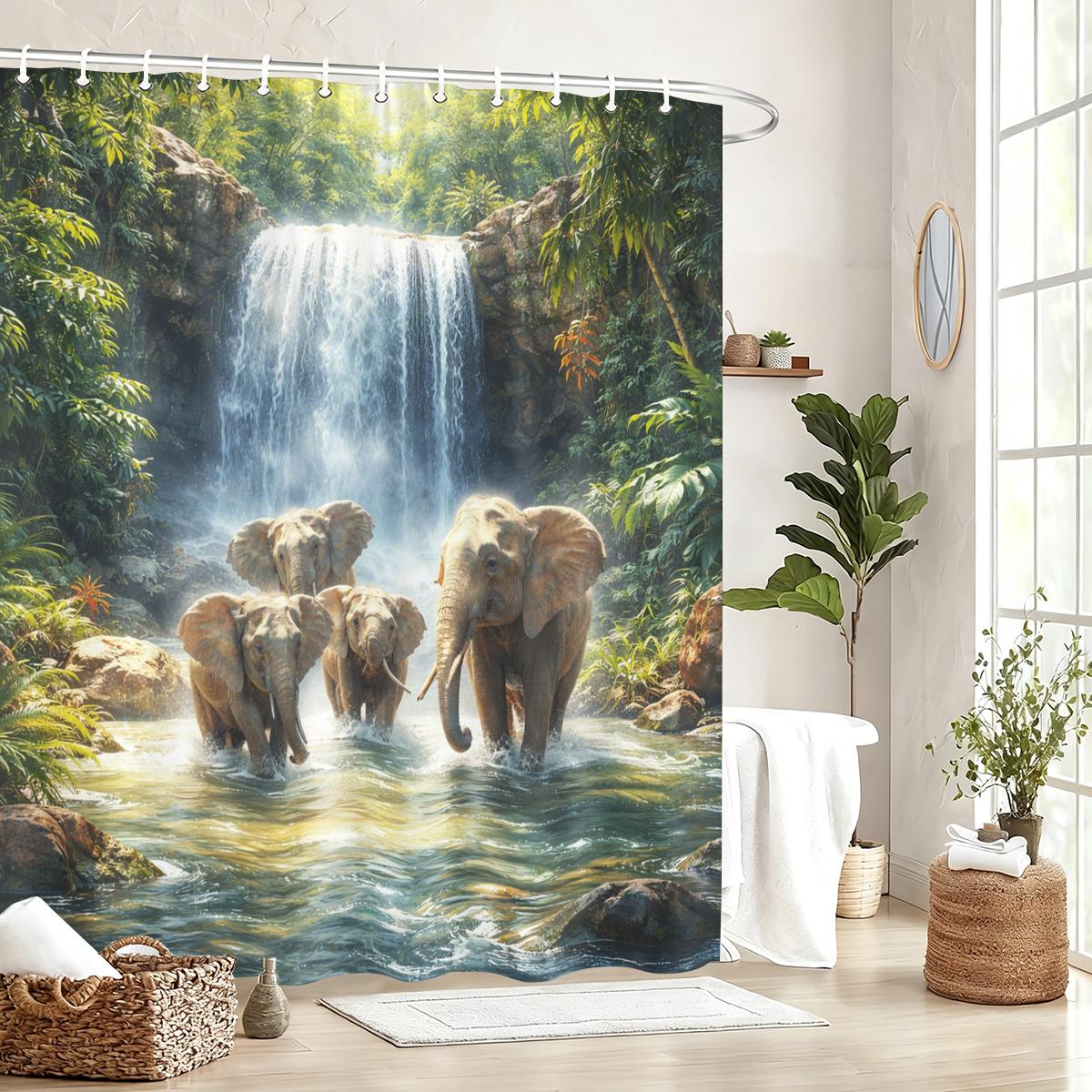 

Vivid Nature & Animal Themed Polyester Shower Curtain - Charming Bathroom Decor With Scenic & Lovely Creature Prints W60H190(CM)-1 Pcs