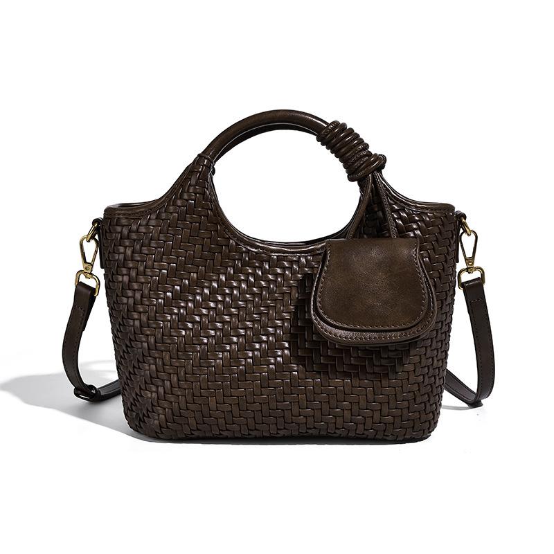 Handwoven High-end Vegetable Basket Handbag for Women 2025 New Fashion Mother and Child Bucket Bag Single Shoulder Crossbody Bag