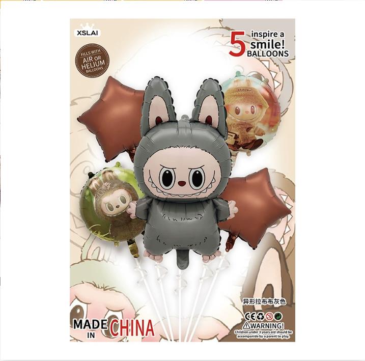 5 Stück Niedlicher Cartoon Labubu Aluminiumfolienballon Kinder Geburtstagsfeier Dekoration Babyparty Aufblasbares Spielzeug