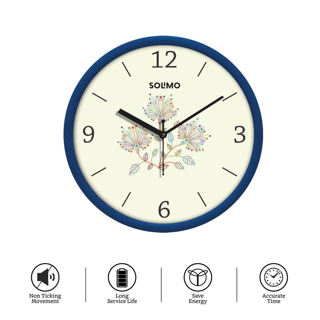 Plastic 11-Inch Classic & Modern and Stylish Flower Print Silent Movement Analog Wall Clock - Turquoise Blue