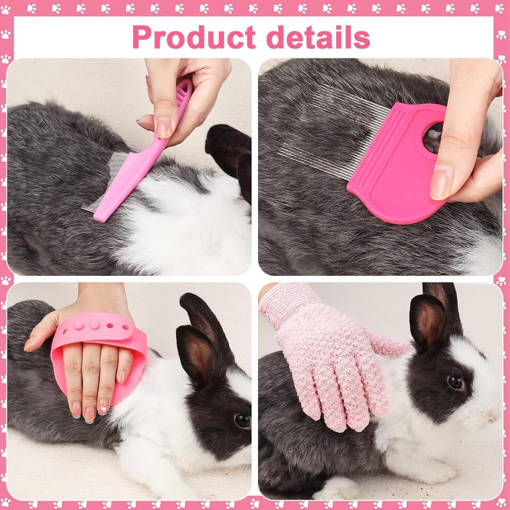8-piece Small Animal Pink Beauty Set Rabbit Beauty Set with Pet Nail Clippers and File Flea Comb