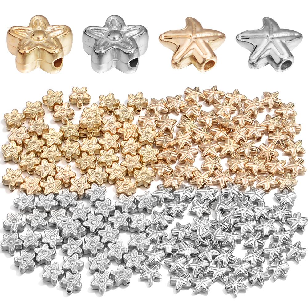100pcs Star CCB Beads Gold Rhodium Color Pentagram Loose Spacer Bead For Jewelry Making DIY Crafts Bracelet Necklace Accessories