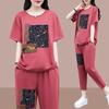 Women  2PC Summer Suit Big Yards T-shirt Pants Two-piece Comfortable Short-sleeved Top and Longs Pants Loose Casual Suit
