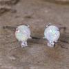 White Fire Opal Cute Blue Crystal Round Stone Earrings For Women Trendy Silver Color Wedding Jewelry Accessory