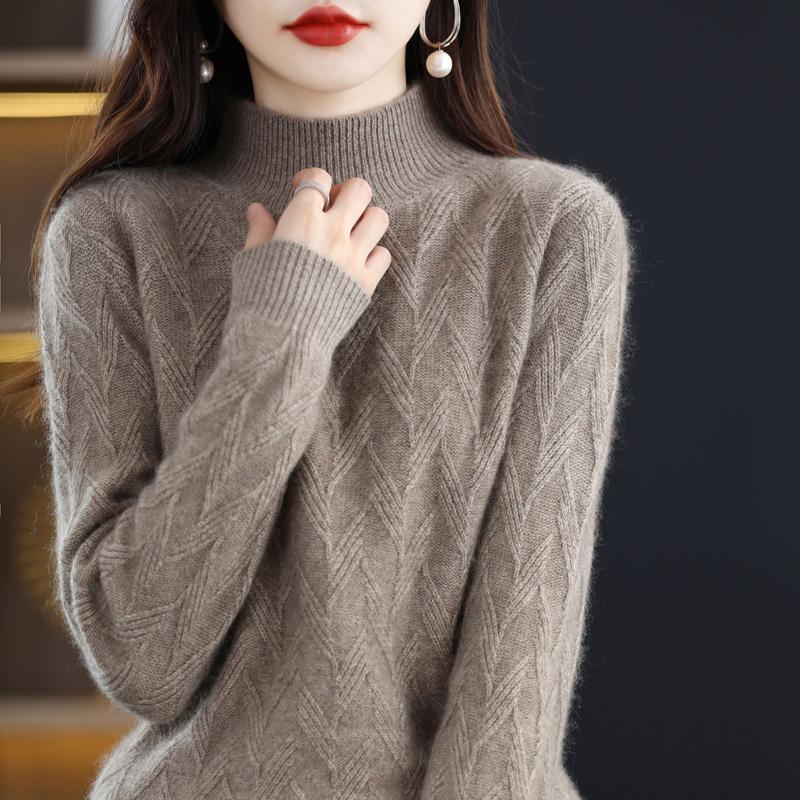 Autumn and winter new semi-turtleneck thickened sweater for women's loose and versatile long-sleeved knitted bottoming shirt with top for women