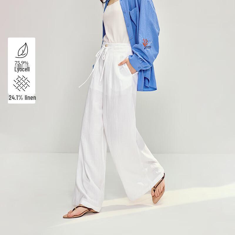 

INMAN Women s White Linen Lyocell High-Waist Wide-Leg Pants 27