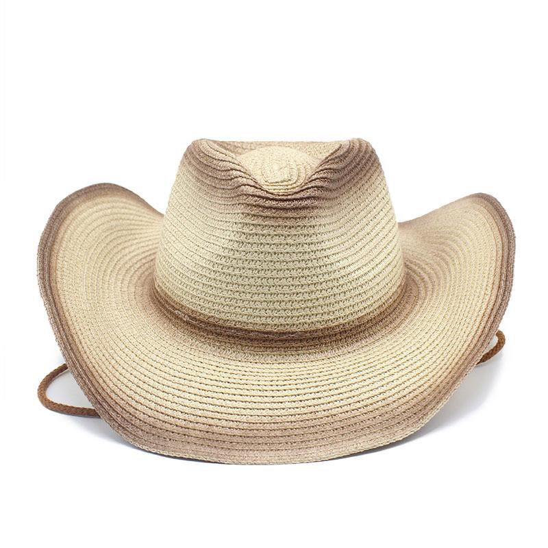 Cowboy Style Straw Hat With Wide Brim For Outdoor Sun Protection And Casual Wear