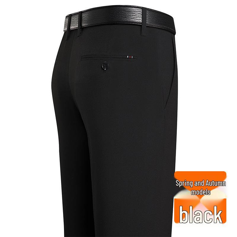 Men's Slim-Fit Business Suit Pants, Fleece-Lined Straight-Leg for Middle-Aged & Elderly, Autumn 2024 Collection.