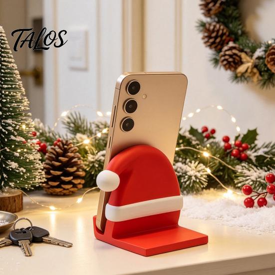 Smart Phone Cradle for Desk 3D Printed Santa Hat Stand, Christmas Holder Cute Holiday Accessories Phone, Creative Sturdy Cell Dock, Festive Decoration