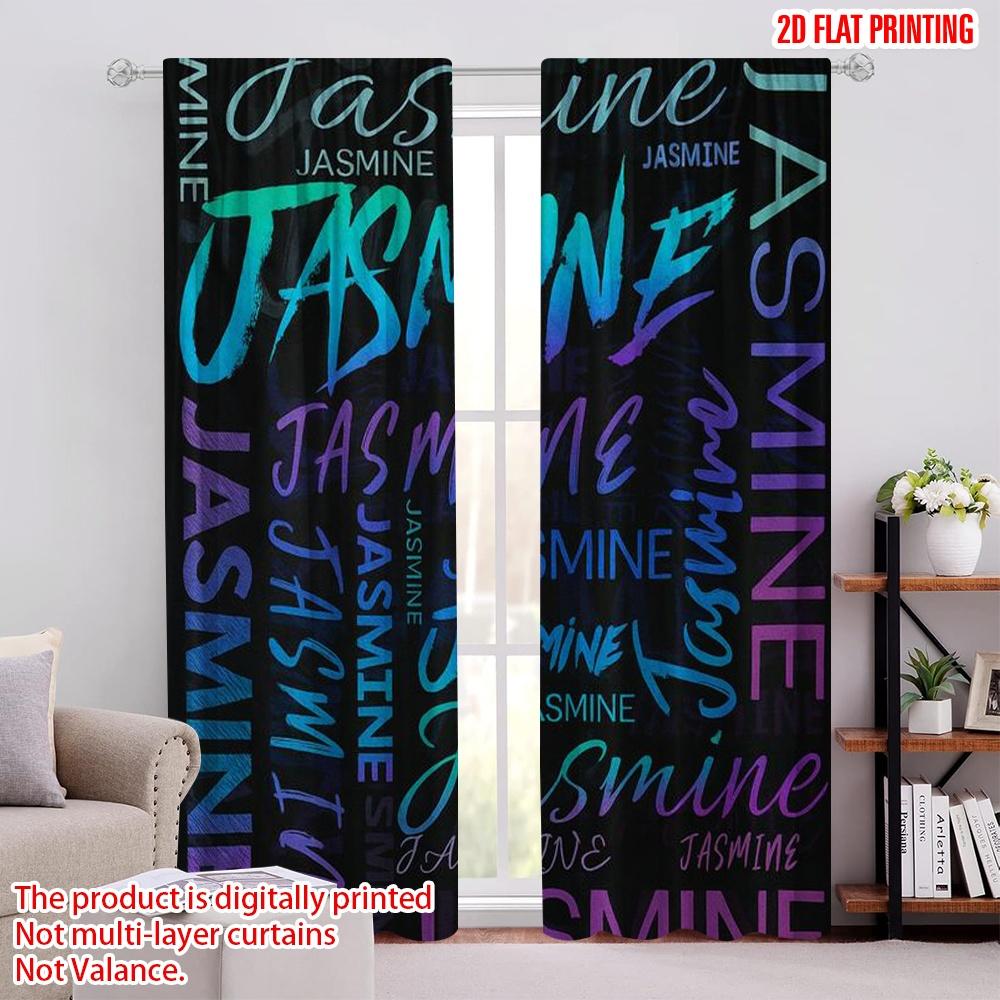 

2pcs,2D plane printing Popular Curtains Jasmine Typography Versatile Polyester Fabric (without rod) All Seasons Use for Living 52.50 × 116.00 cm 2 pcs