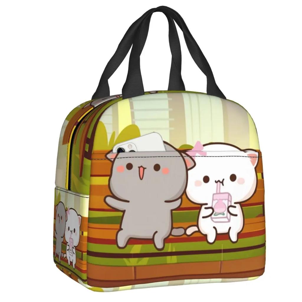 Mochi Cat Chef Peach Insulated Lunch Bag for Outdoor Picnic Peach And Goma Resuable Thermal Cooler Lunch Box Women Children