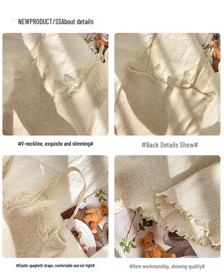 Lace V-Neck Women's Knitted Camisole: 2025 Autumn/Winter Trendy Layered Vest Design.