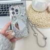 Glitter Sequin Phone Case for Apple 17 Promax Rhinestone Square Mirror for IPhone 16 Hand Chain Heart