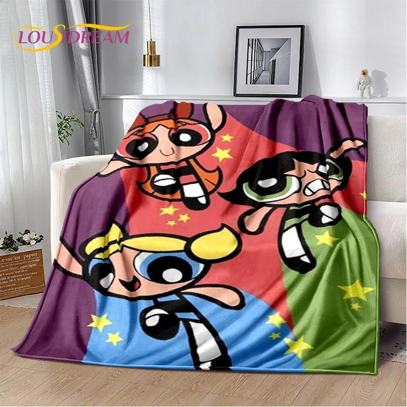 Kreskówkowy Słodki P-Powerpuff Girl Miękki Koc Flanelowy na Łóżka Sypialnia Sofa Piknik, Koc Narzuta do Przykrycia na Zewnątrz Rekreacja Drzemka Prezent