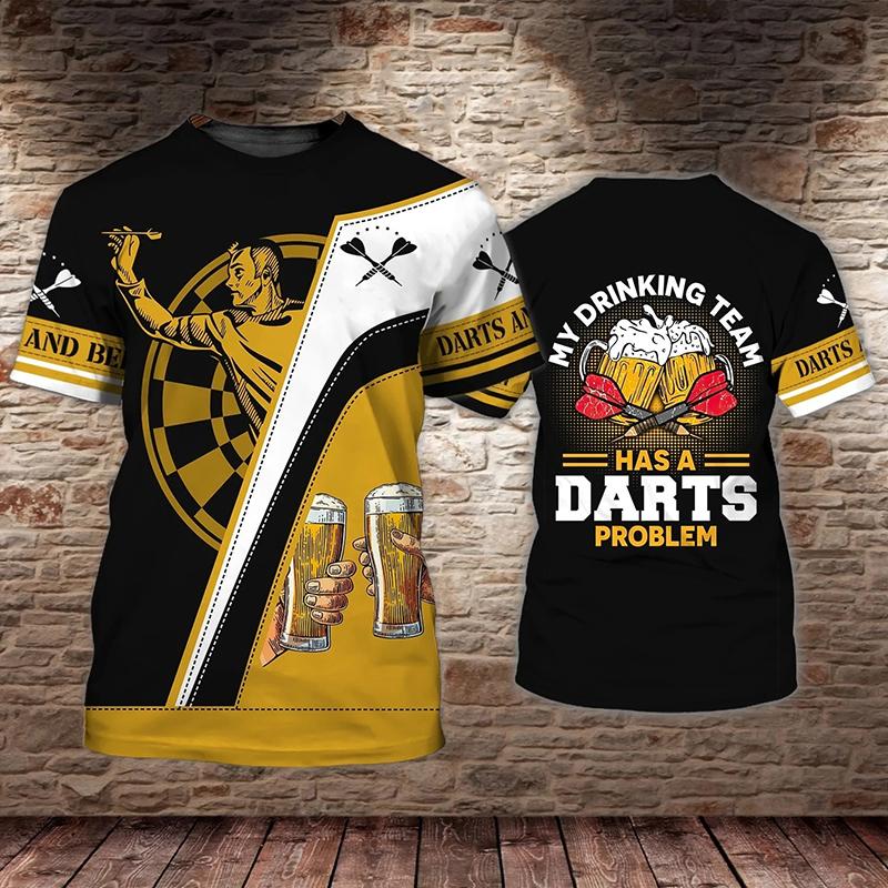 Beer And Darts 3D Print Men T-shirt Summer Cool Streetwear O-Neck Short Sleeve T Shirts Oversized Harajuku Boys Kids Tees Tops