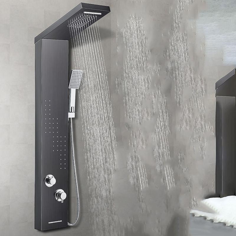 Grifo de Ducha de Lluvia con Pantalla Digital para Baño SPA Masajeador Jets Panel de Ducha Negro con Alcachofa Manual Bidet Aspersor Grifo