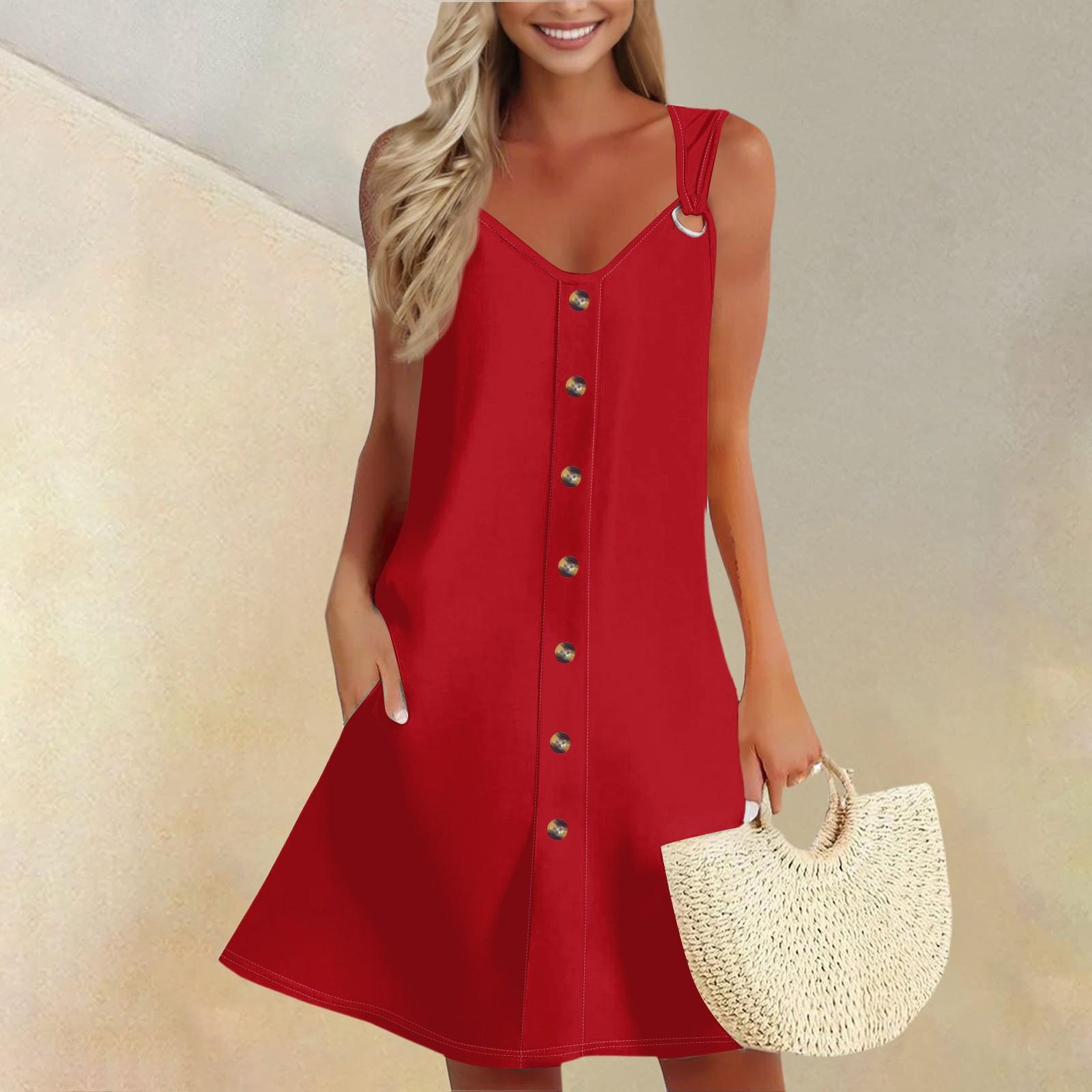 

Женское летнее платье без рукавов, весенний однотонный сарафан с карманами XXL винный