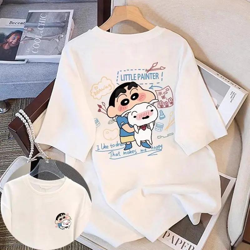 Cartoon Cotton Short-sleeved T-shirt Women's 2025 Summer New Crayon Small New Design Loose Half-sleeved Top Plus Size Feminino