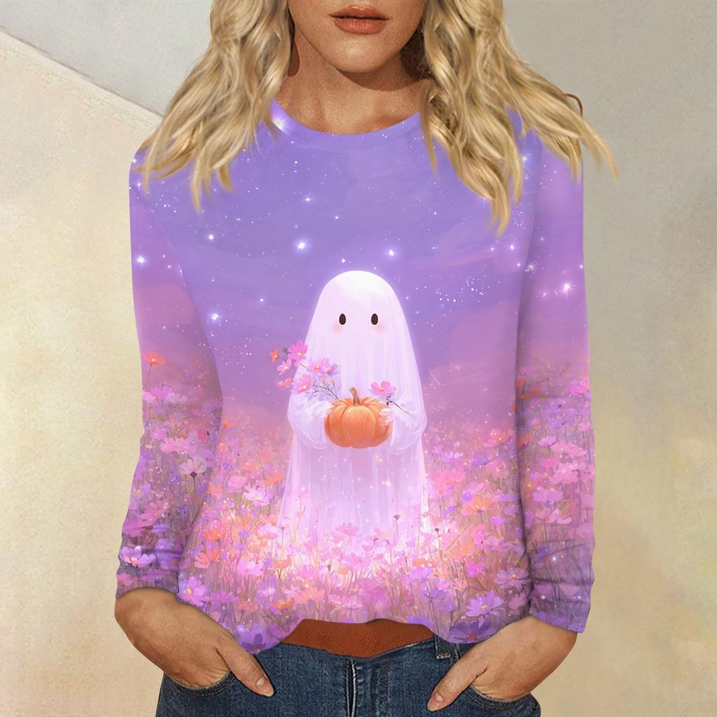 Women's Daily Casual Long-sleeved Printed O-neck Top