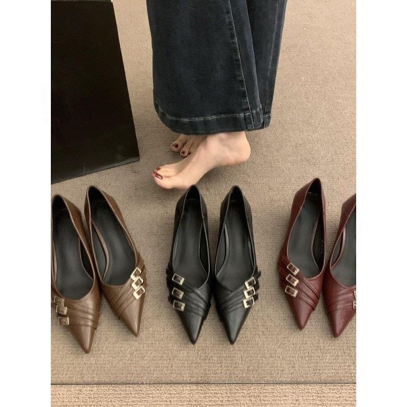Commuter versatile single shoes women's shoes New Year's spring and autumn kitten heel pointed head shallow mouth thin heel ladyshoes