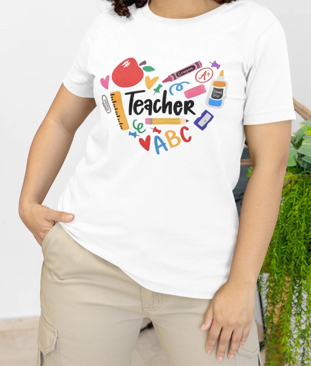 

Teacher T-Shirt Cute and Colorful School Supplies Design Tee Shirt 2XL
