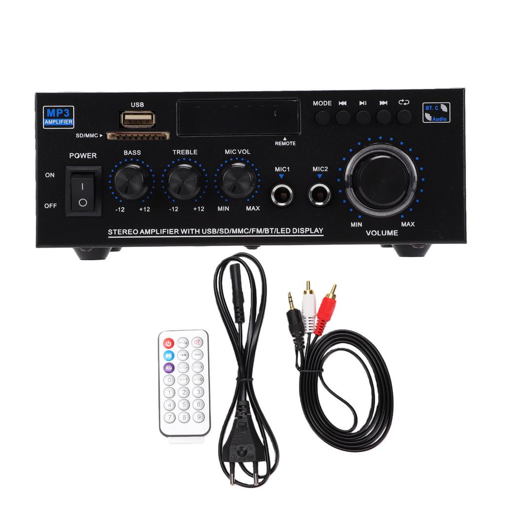 Bluetooth 5.0 Stereo Amplifier 2.0 Channel Stereo Receiver HiFi USB Drive Playback Treble Bass Adjustment 3.5mm Jack