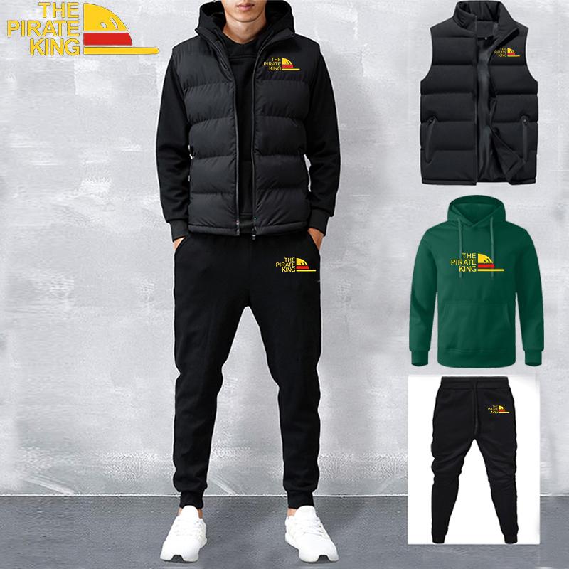 Men's Autumn Winter Tracksuits Casual Jogger Set Warm Vest Sweatpants Hoodie 3 Pieces Suit Male Sweatsuit Sports Suits