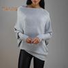 Women Pullover Tops Round Neck Long Sleeve Casual Loose Fit Tops Solid Color Stretchy Casual T-shirt