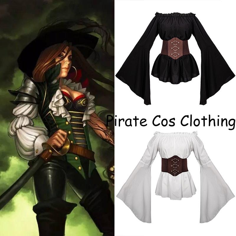 Trendy Pirate Costume Medieval Women's Pirate Shirt Cosplay Clothing