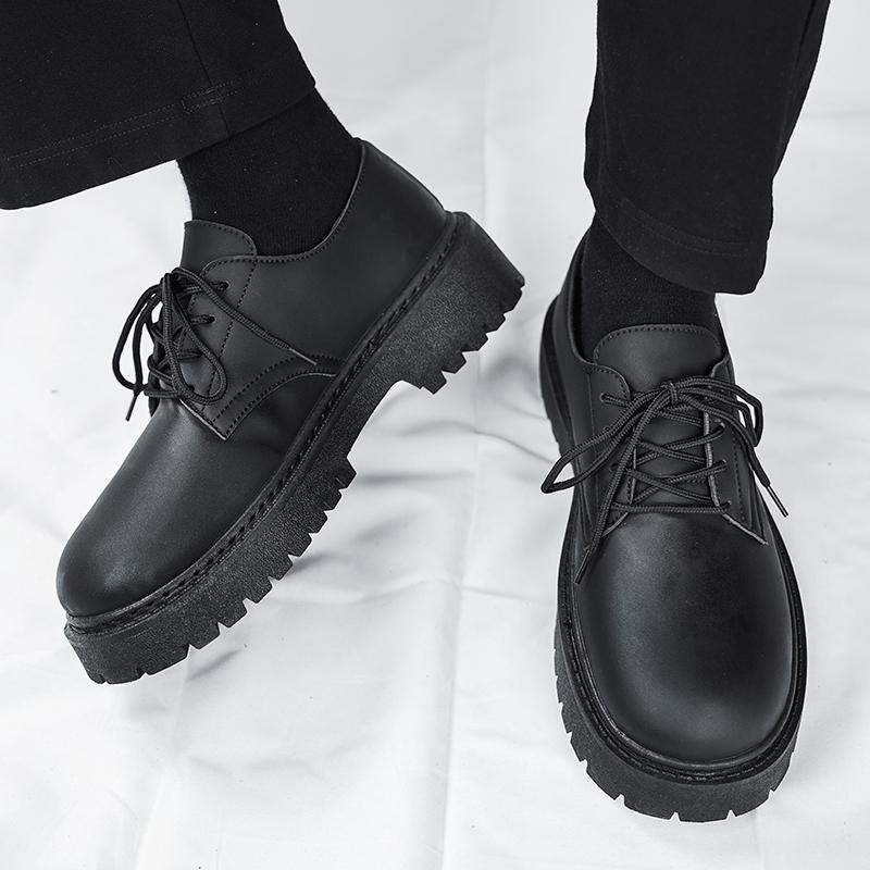 Fashion Leather Shoes Spring Men Platform British Brand Casual Retro Loafers Height Increasing Trend Black Formal Shoes Zapatos