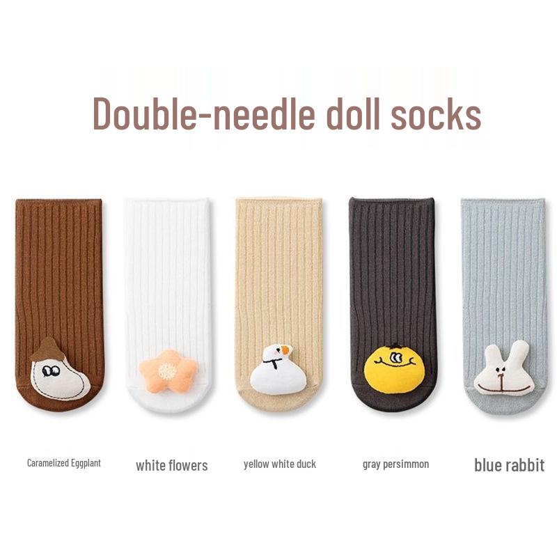 

Весенне-осенние хлопковые носки до середины икры с кукольным рисунком - для мальчиков и девочек, двойная игла, носки для дома Size M (1-3 years, Foot Length 11-14cm)