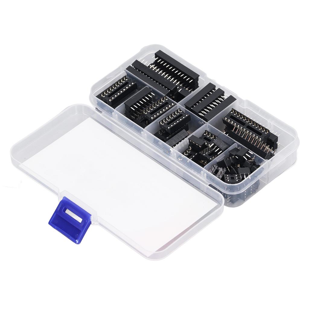 IC Chip Kit, 66pcs DIP IC Sockets Adapter Assortment Kit 6 8 14 16 18 20 24 28 Pins 8 Types IC Socket Adapter Connector