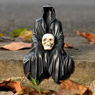Halloween Grim Reaper Figurka Strašidelné černé roucho Smrt duch Pryskyřice Socha Socha Vnitřní domácí kancelář Stolní dekorace Ornament Festival Dárek