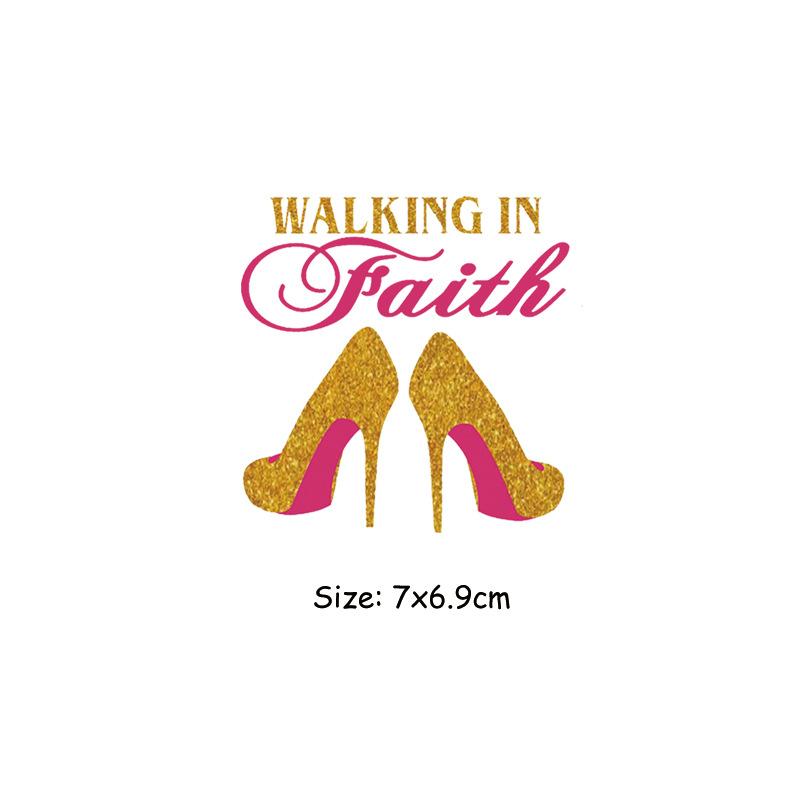 

Нашивка Walking On Faith Transfer, моющиеся толстовки с капюшоном, топы, виниловая термопрессовая нашивка «сделай сам», термонаклейка 7x6.9 cm