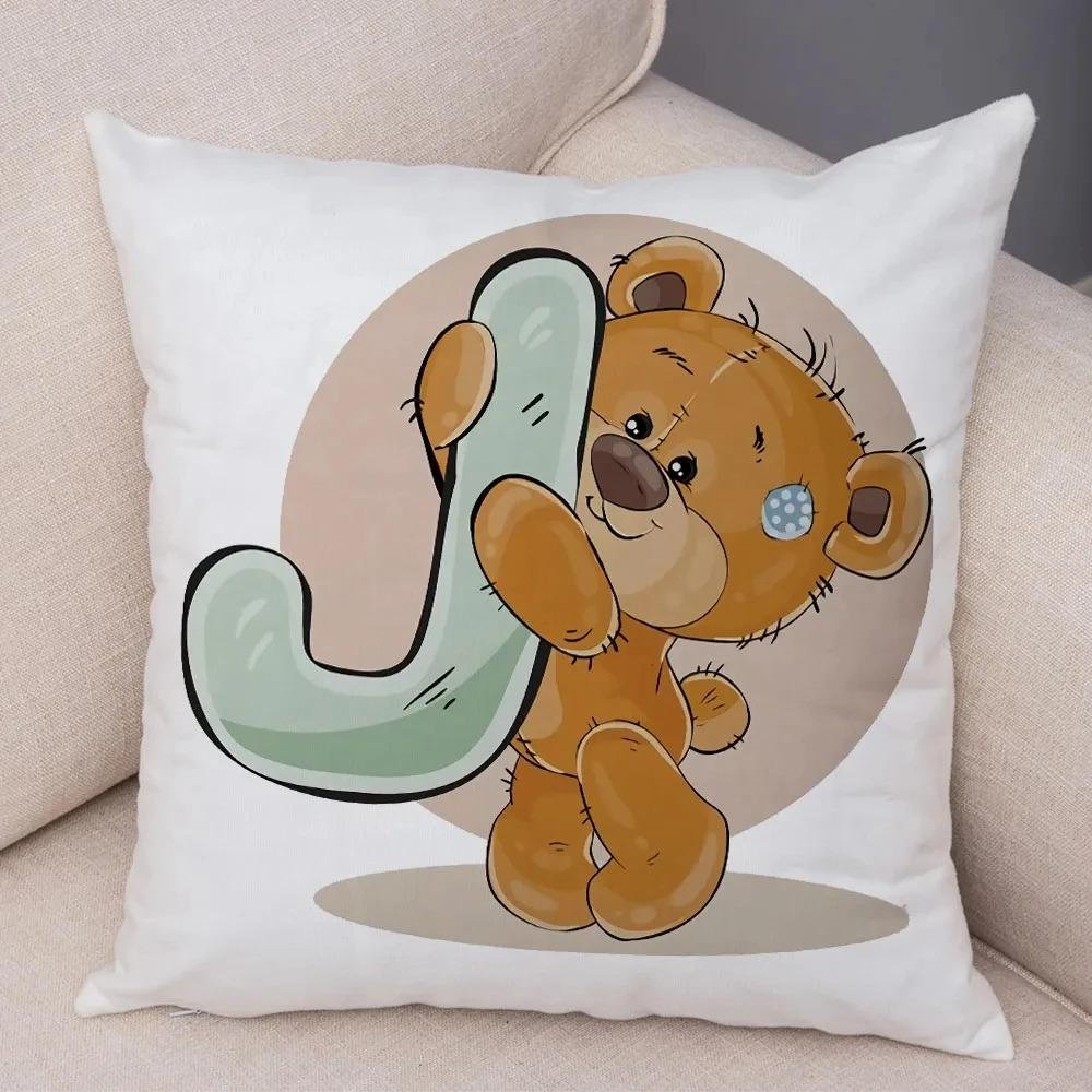 Cute Cartoon Bear Animal Cushion Cover Sofa Children'S Room English Letter Print Pillowcase With Zipper Cushion Cover