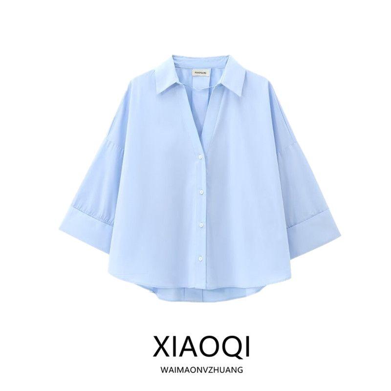 Fashion Style 2024 Autumn New Women's Clothing Cotton Leisure Easiest for Match Poplin Long Sleeves Lapel Shirt 8392255