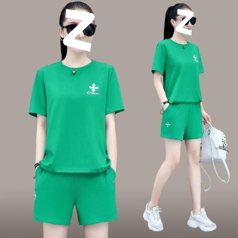 Casual Sportswear Short-sleeved Shorts Suit Summer Women's High-waisted Fashionable Age-reducing Slimming Loose and Versatile Two-piece Set