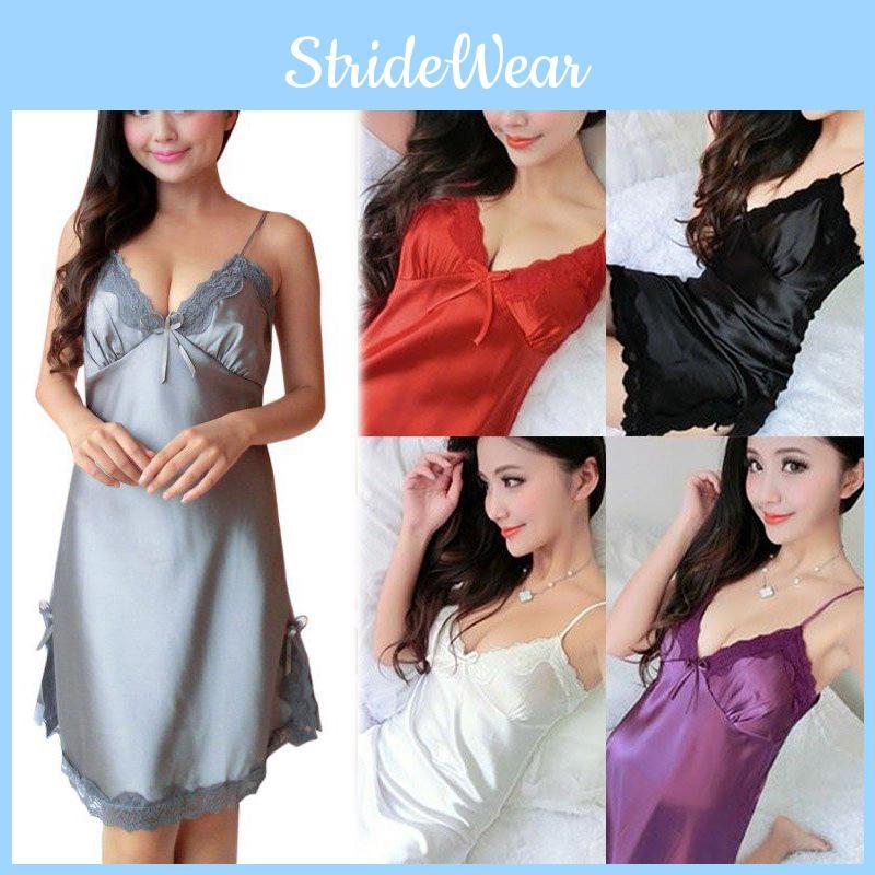 Sexy Damen Spitzen Nachtkleid Nachtwäsche Mini Tiefes V Träger Röcke Nachtwäsche Seide