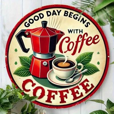 Vintage Aluminum Tin Sign Coffee Moka Pot Kitchen Wall Art Decor 7.8x7.8 Inch Waterproof