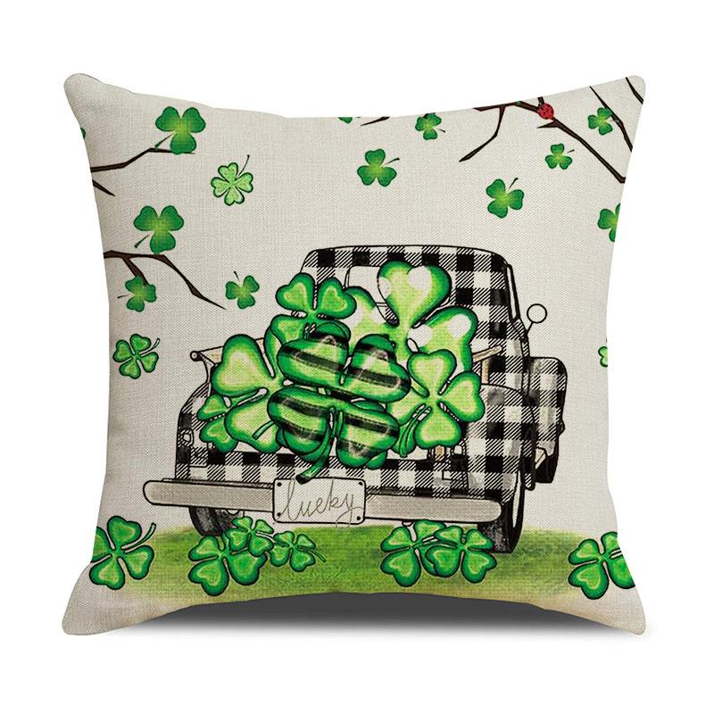 St. PASCAL's Day Four-leaf Clover Pillow Waist-leaning Ins Green Plant Sofa Pillow Cushion Cover