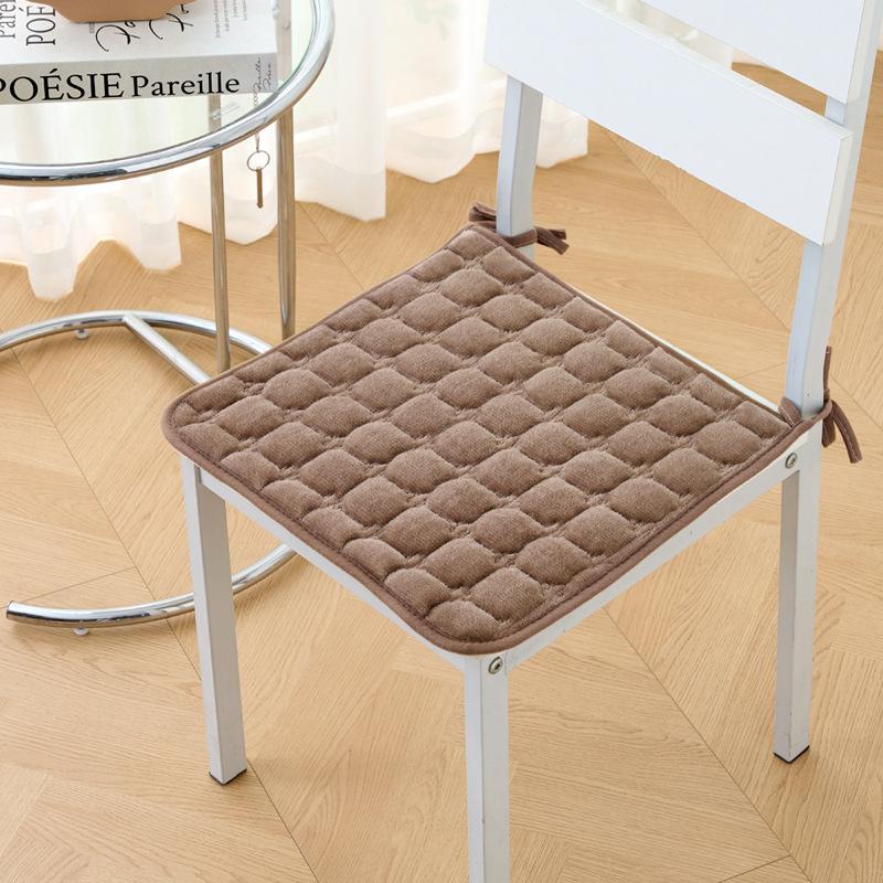 Flannel Solid Color Seat Cushion Winter Plush Thickened Office Student Chair Cushion Autumn Warm Soft Strapped Cushions